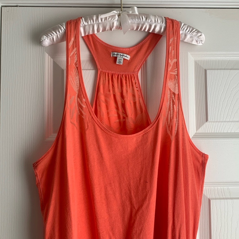 American Eagle XL Coral Racerback Tank w/ sheer floral detail on straps and back